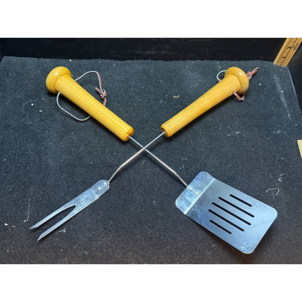 Baseball Bat Handle BBQ Tool Set Stainless Steel Spatula and Grilling Fork 2pc